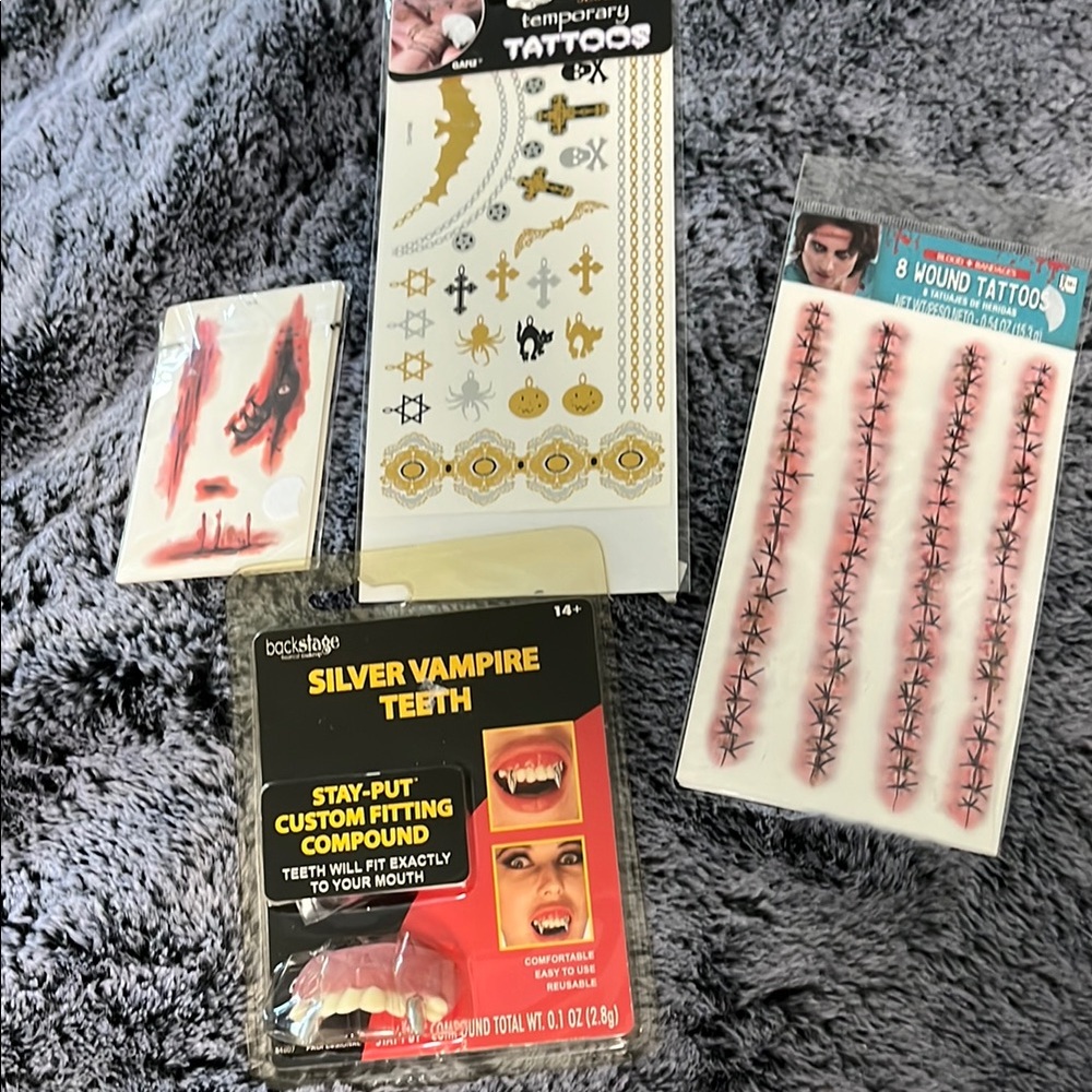 Halloween Vampire Teeth and Tattoo Set